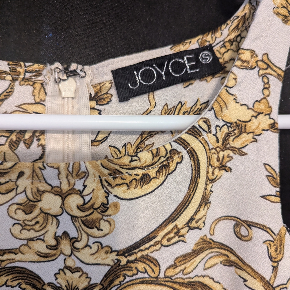 93. Elegant Gold and Cream Patterned Mini Dress - Picture 4 of 5